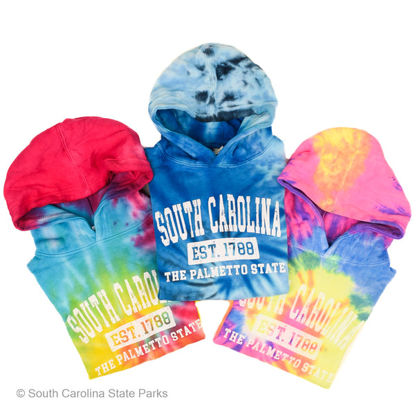 YOUTH HOODED SWEATSHIRT TIES DYE SOUTH CAROLINA PALMETTO STATE 