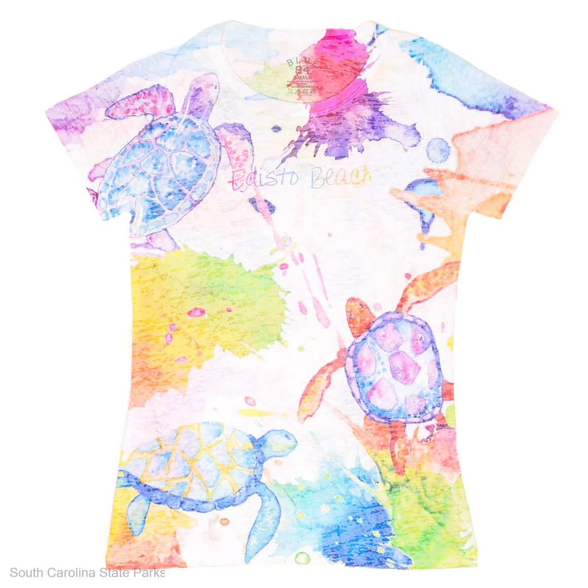 Colorful t-shirt with turtle designs and 'Edisto Beach' text