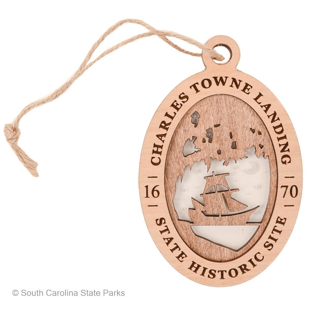 ORNAMENT WOODEN CHARLES TOWNE LANDING HISTORIC SITE LOGO