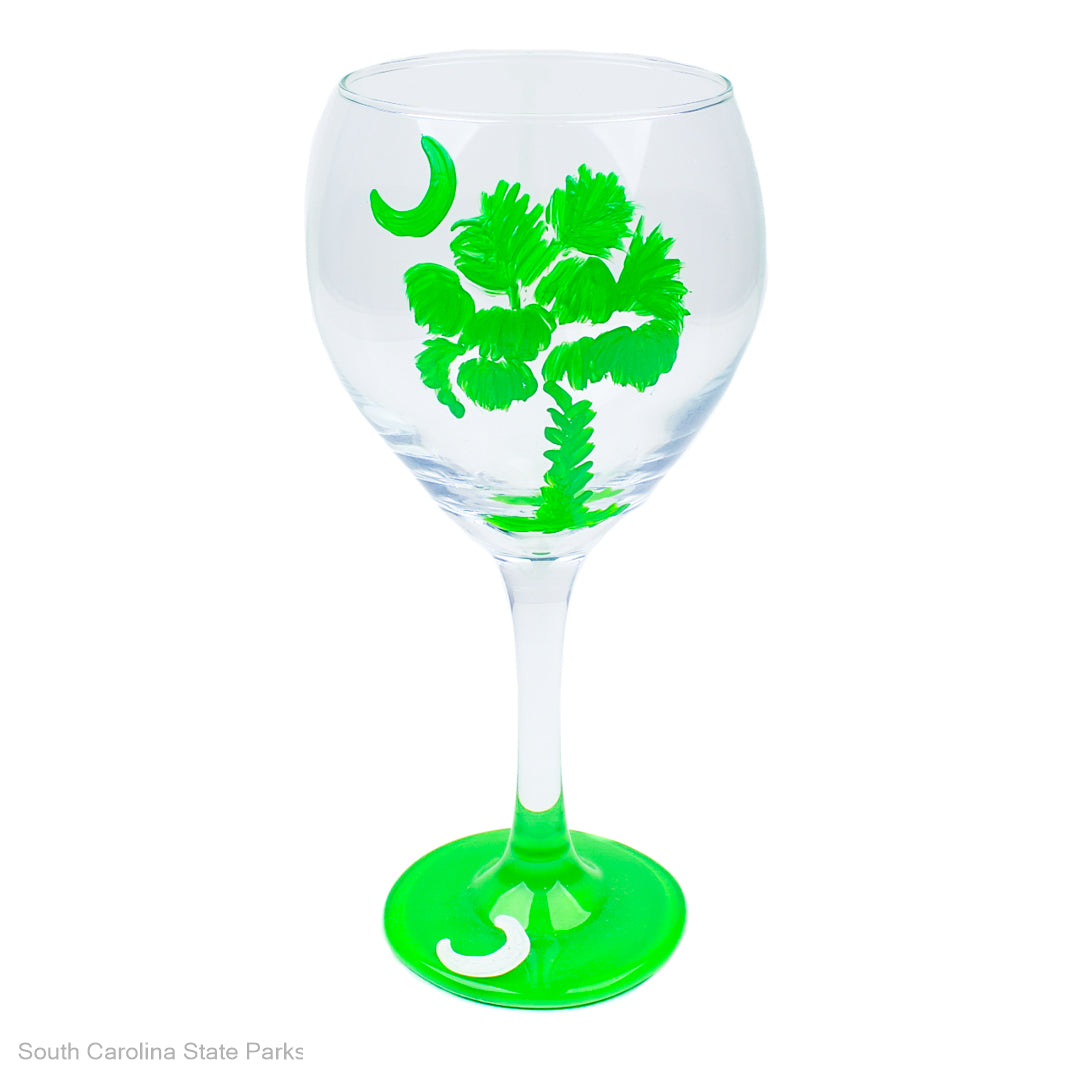 WINE GLASS-GREEN PALM & MOON