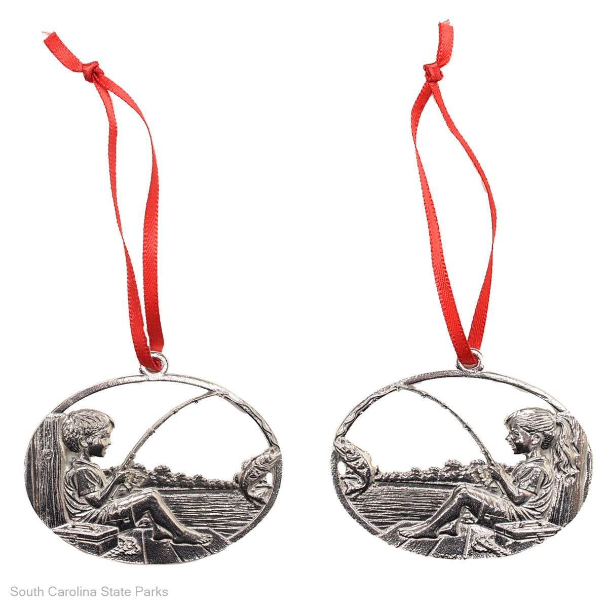ORNAMENT BOY/GIRL FISHING PEWTER