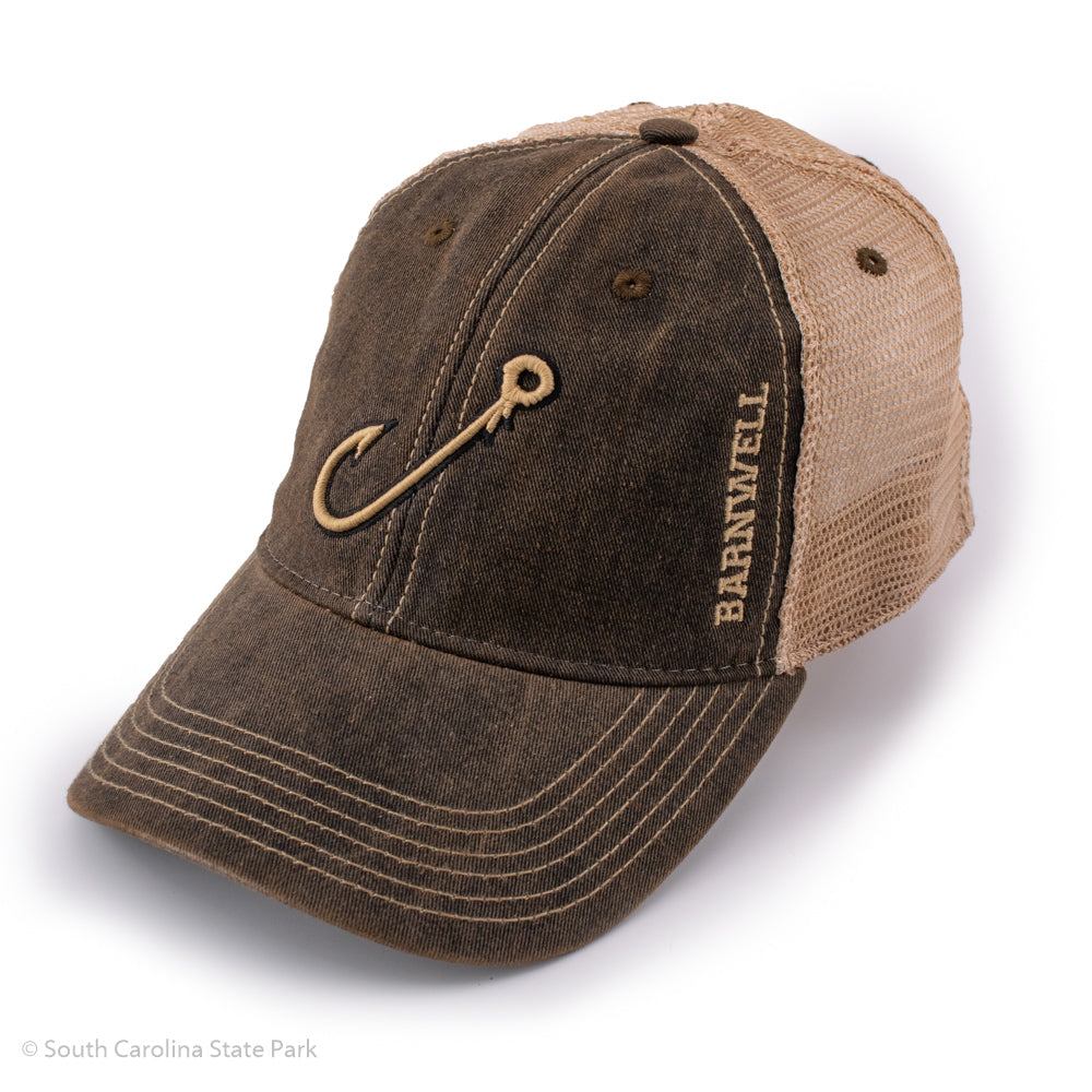 ball cap fish hook Barnwell Fishing Hook Mesh Trucker Hat - ADI01869